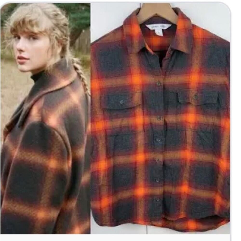 Old navy womens S the boyfriend shirt flannel Taylor Swift evermore album cover